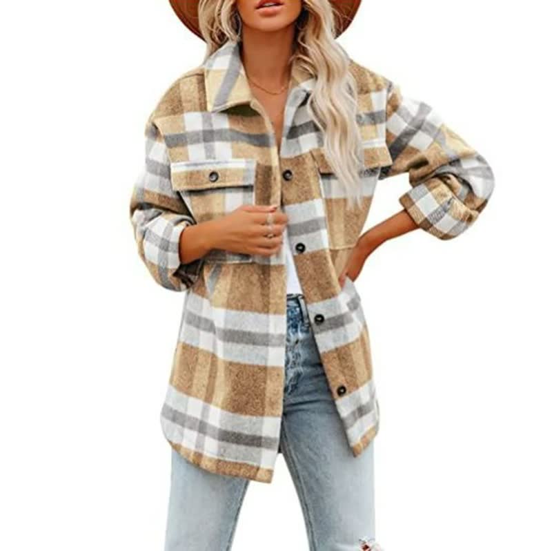 Leila - Women's Checked Flannel Overshirt with Chest Pockets