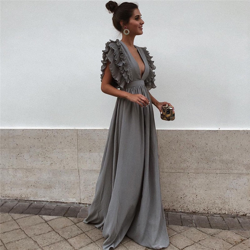 Ariella - Elegant Ruffle Sleeve Maxi Dress - photo 3
