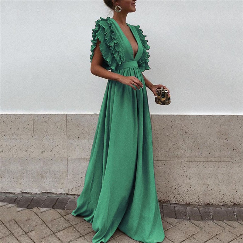 Ariella - Elegant Ruffle Sleeve Maxi Dress - photo 4
