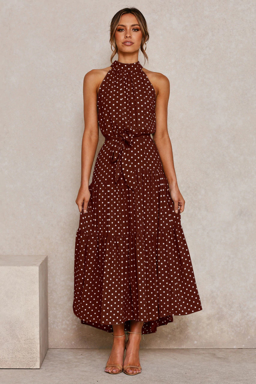 Women’s Halter Neck Polka Dot Dress Flowy Maxi Fit for Events & Holidays - photo 1