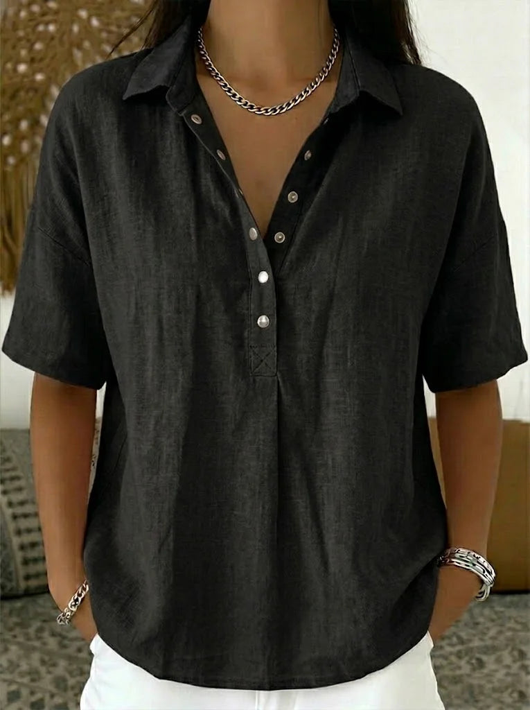 Coral - Women's Shirt with Classic Collar