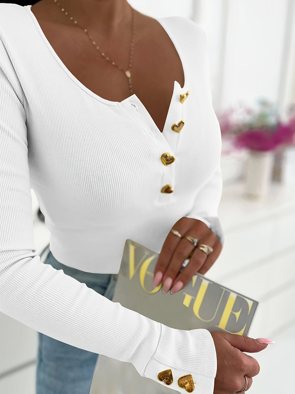 Elise - Women's Button-Front Shirt with Smooth Finish