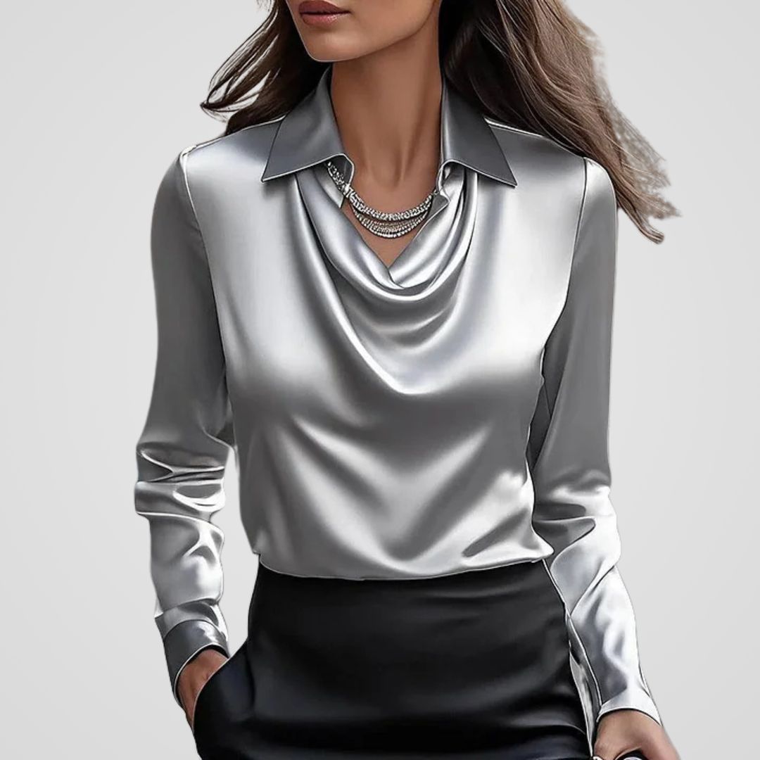Isabella | Women’s Elegant Satin Flowing Neckline Blouse Top - photo 3