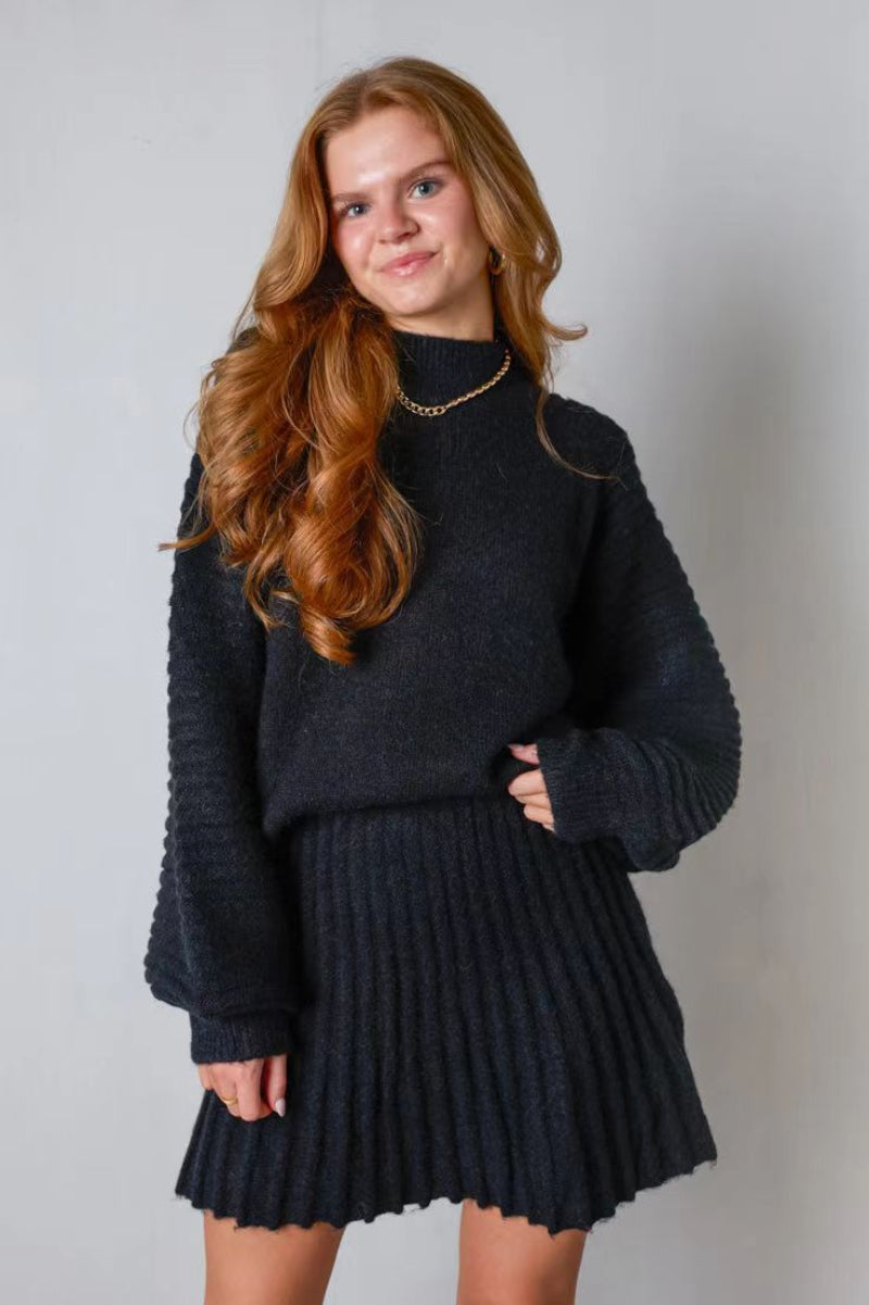 Lena - Women's Knit Set with Long-Sleeve Top and Mini Skirt