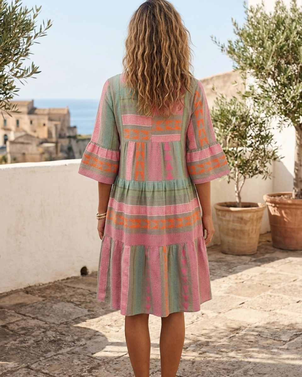 Women's Printed V-Neck Tiered Midi Dress Boho Style - photo 2