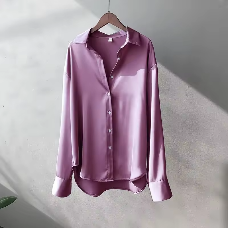 Women's Silk Long Sleeve Button Up Satin Blouse - photo 5