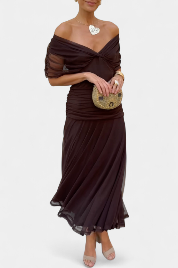 Women's Off-Shoulder Ruched Floral Midi Dress - photo 11