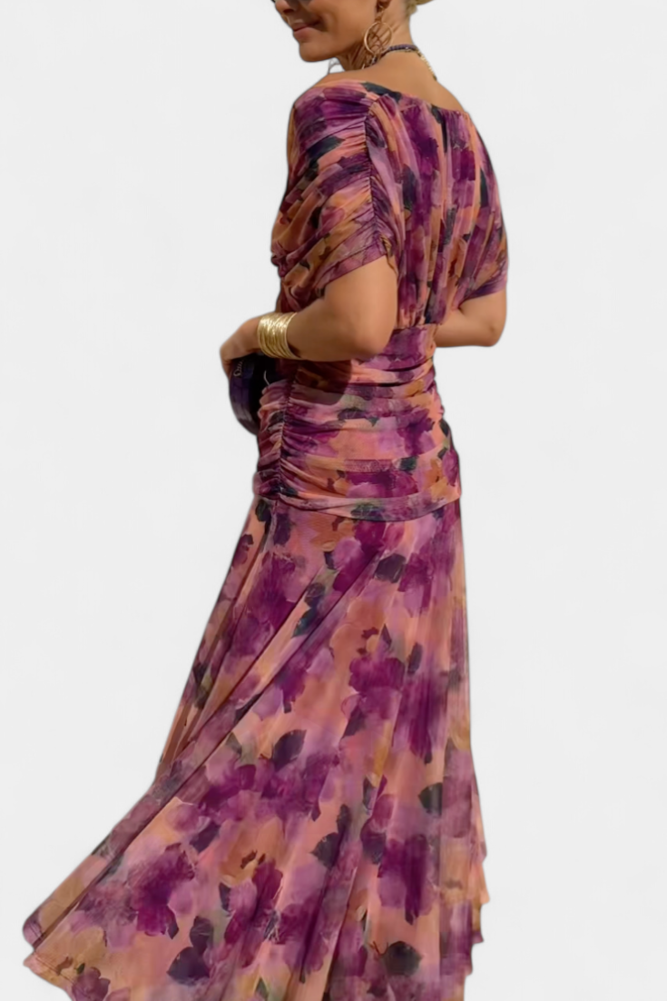 Women's Off-Shoulder Ruched Floral Midi Dress - photo 17