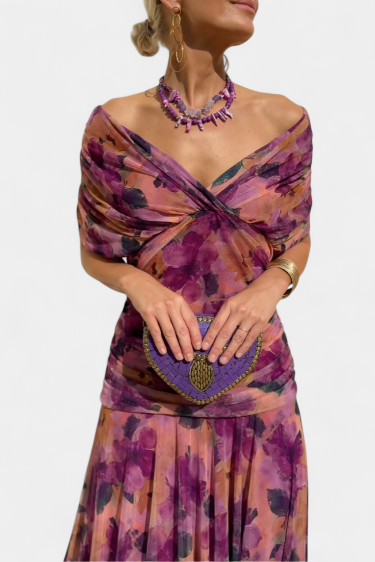 Women's Off-Shoulder Ruched Floral Midi Dress - photo 18