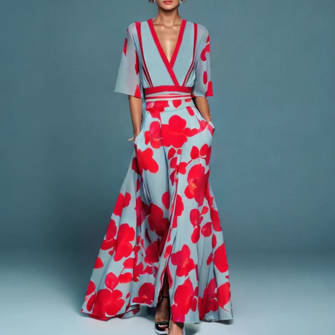 Women's Bold Floral Wrap Maxi Dress with Side Pockets - photo 1