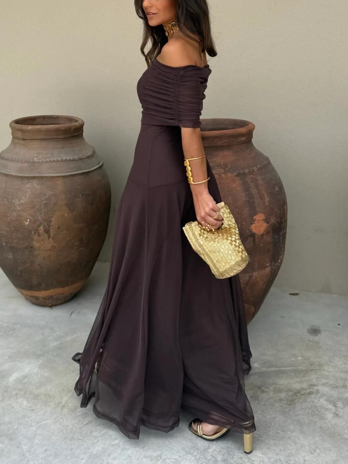 Maxi Wedding Guest Dress with Mesh Overlay - photo 3