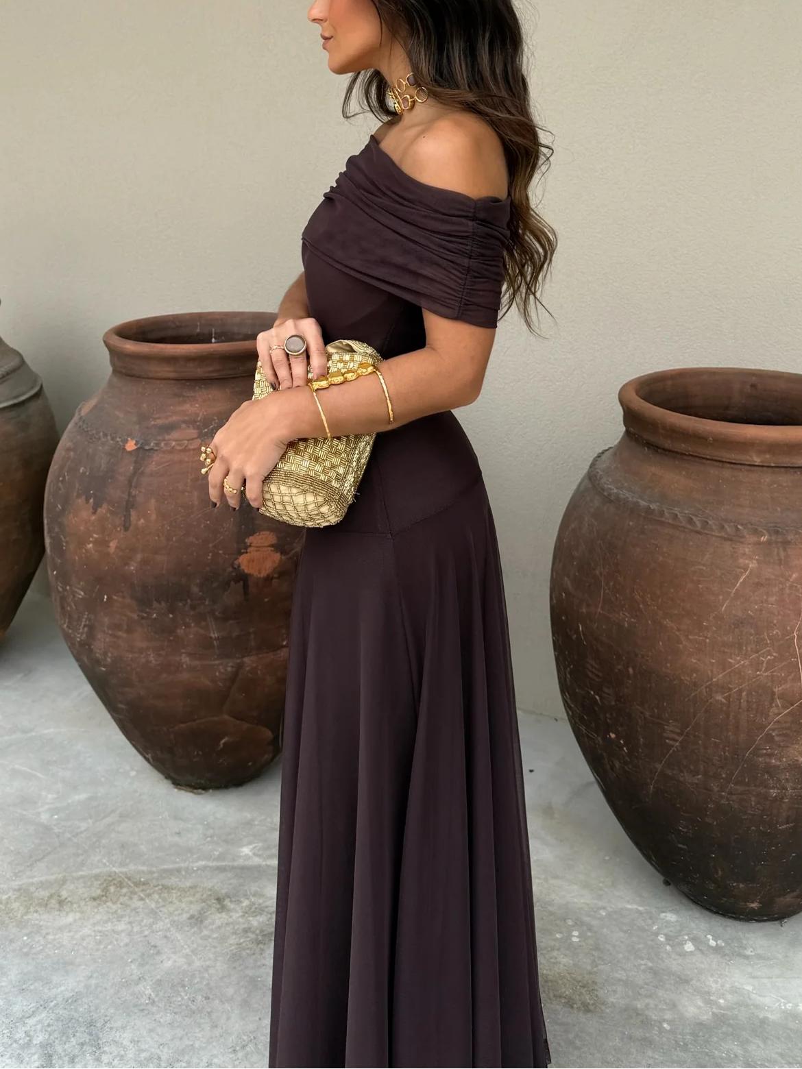 Maxi Wedding Guest Dress with Mesh Overlay - photo 5