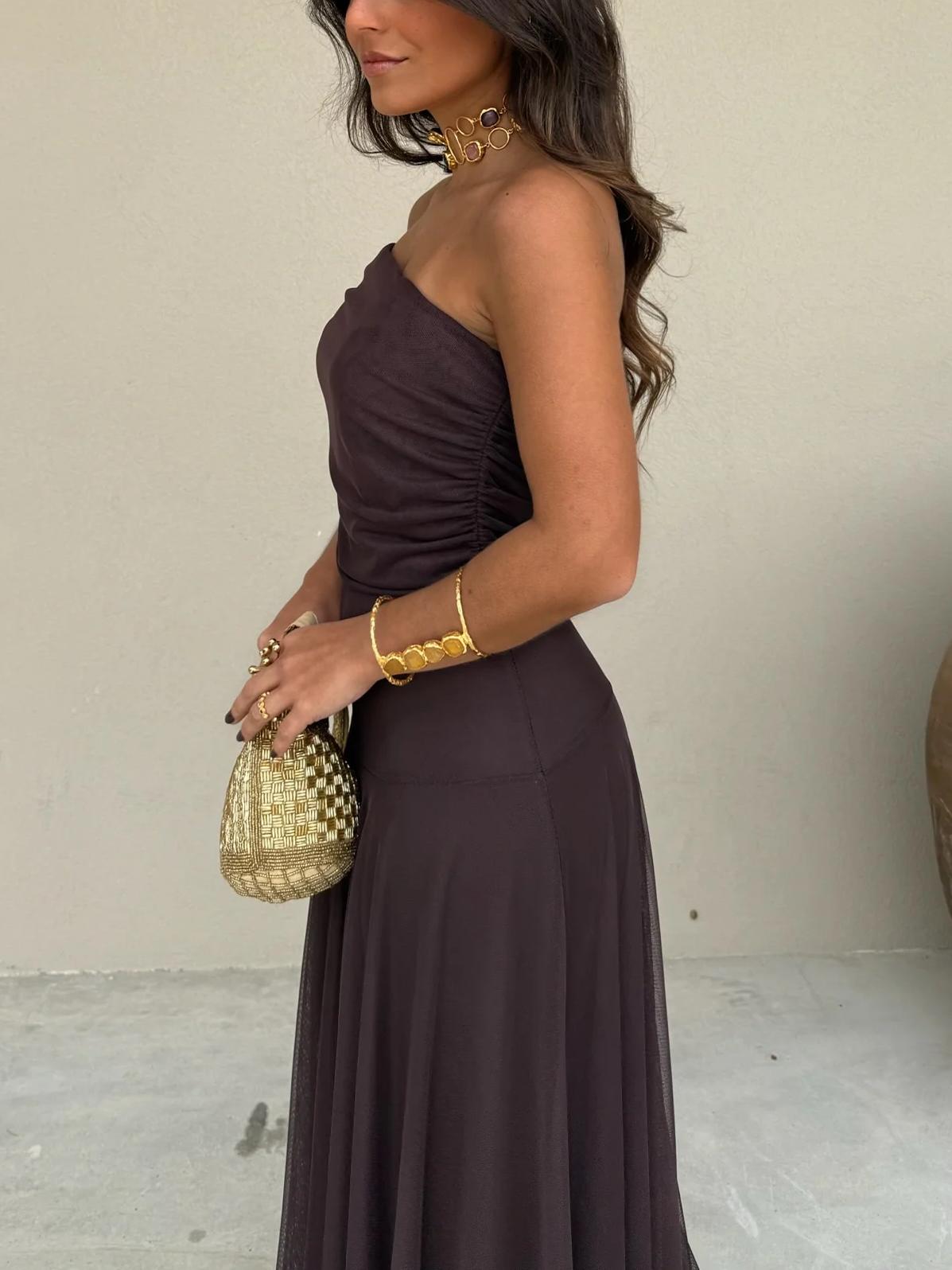 Maxi Wedding Guest Dress with Mesh Overlay - photo 7