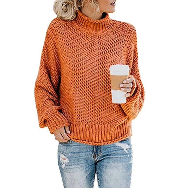 Women's Eleanor - Elegant Turtleneck Sweater - Orange