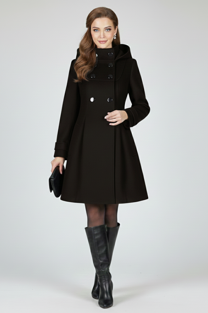 Women’s Coat with Hood and Double Button Front - photo 3