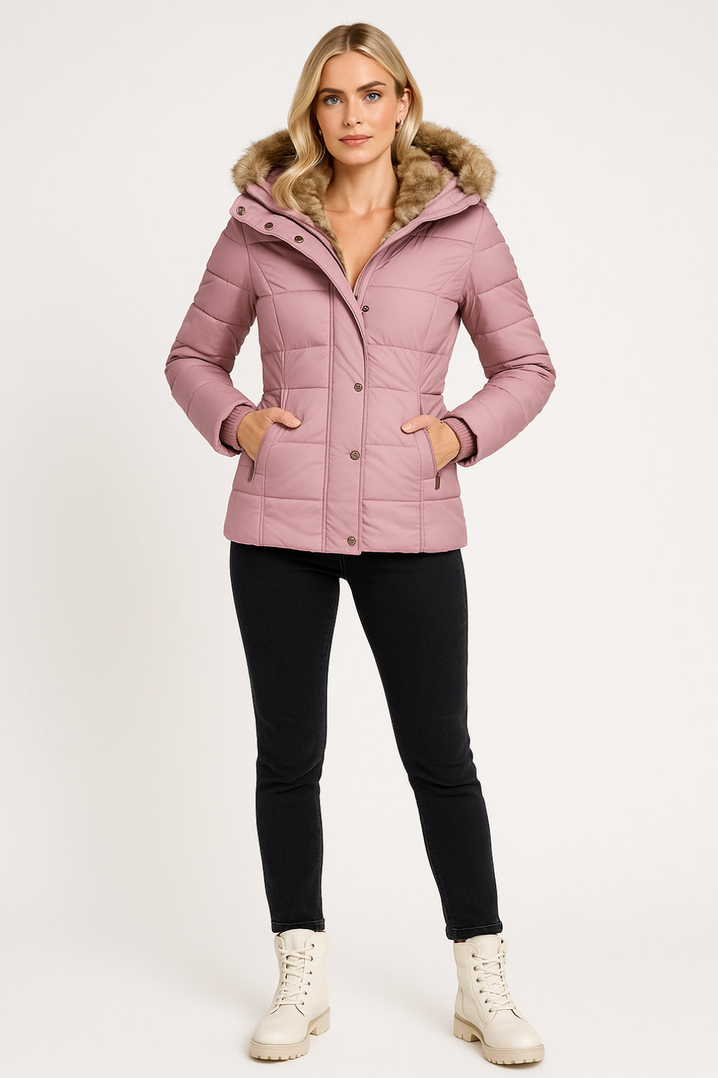 Women’s Winter Puffer Jacket Thermal Padded Coat with Fur Hood - photo 5