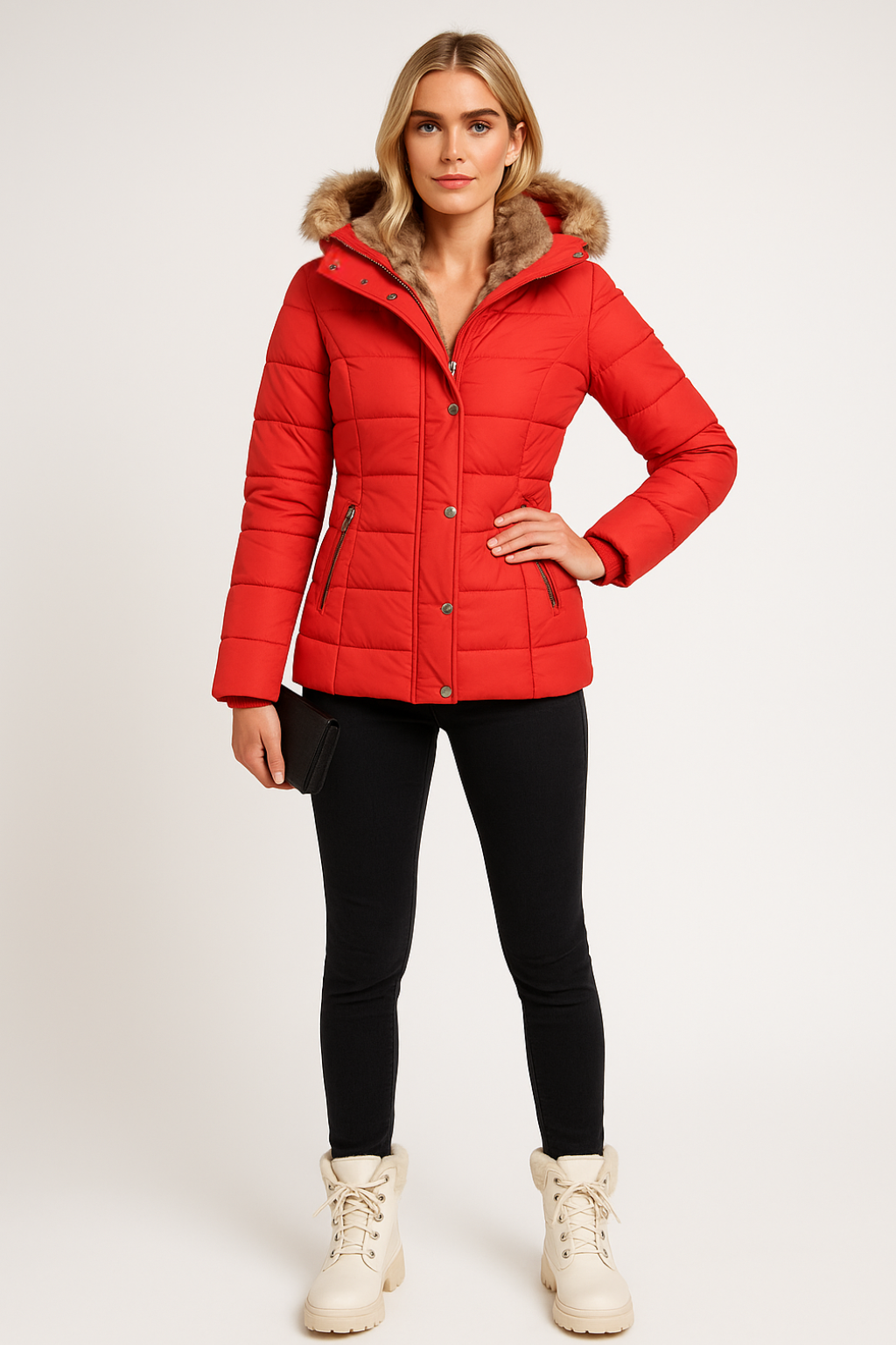Women’s Winter Puffer Jacket Thermal Padded Coat with Fur Hood - photo 4