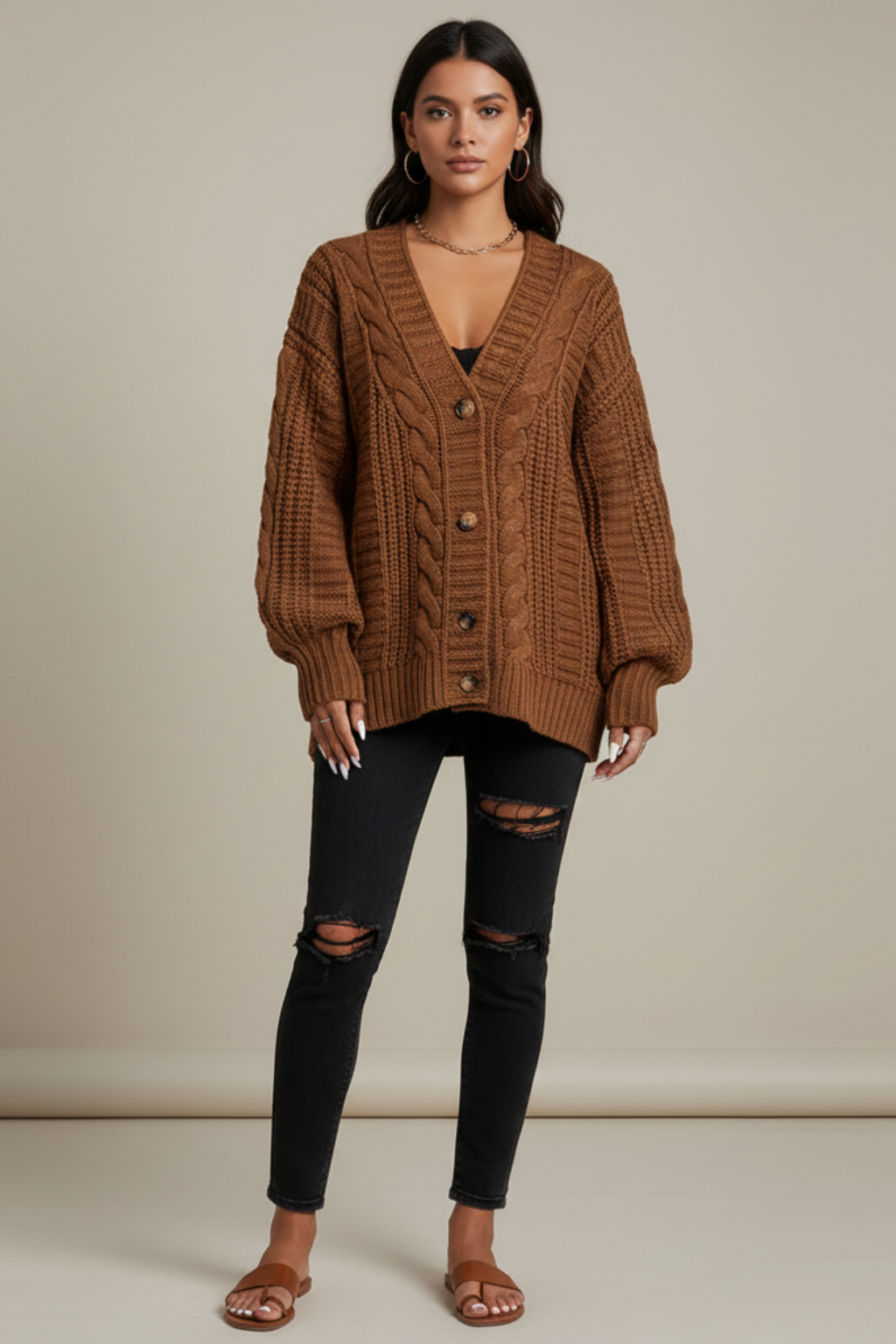 Women’s Oversized Cable Knit Cardigan - photo 6