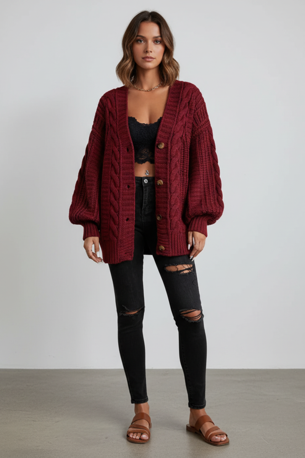 Women’s Oversized Cable Knit Cardigan - photo 8
