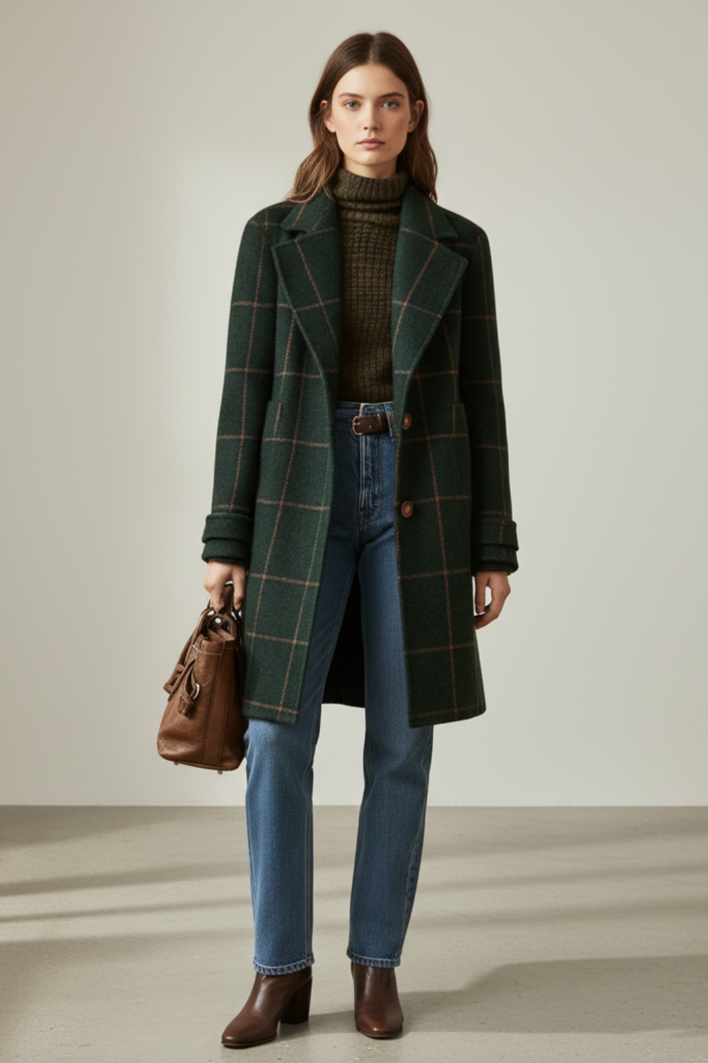 Women's Retro Lapel Plaid Tweed Coat - photo 1