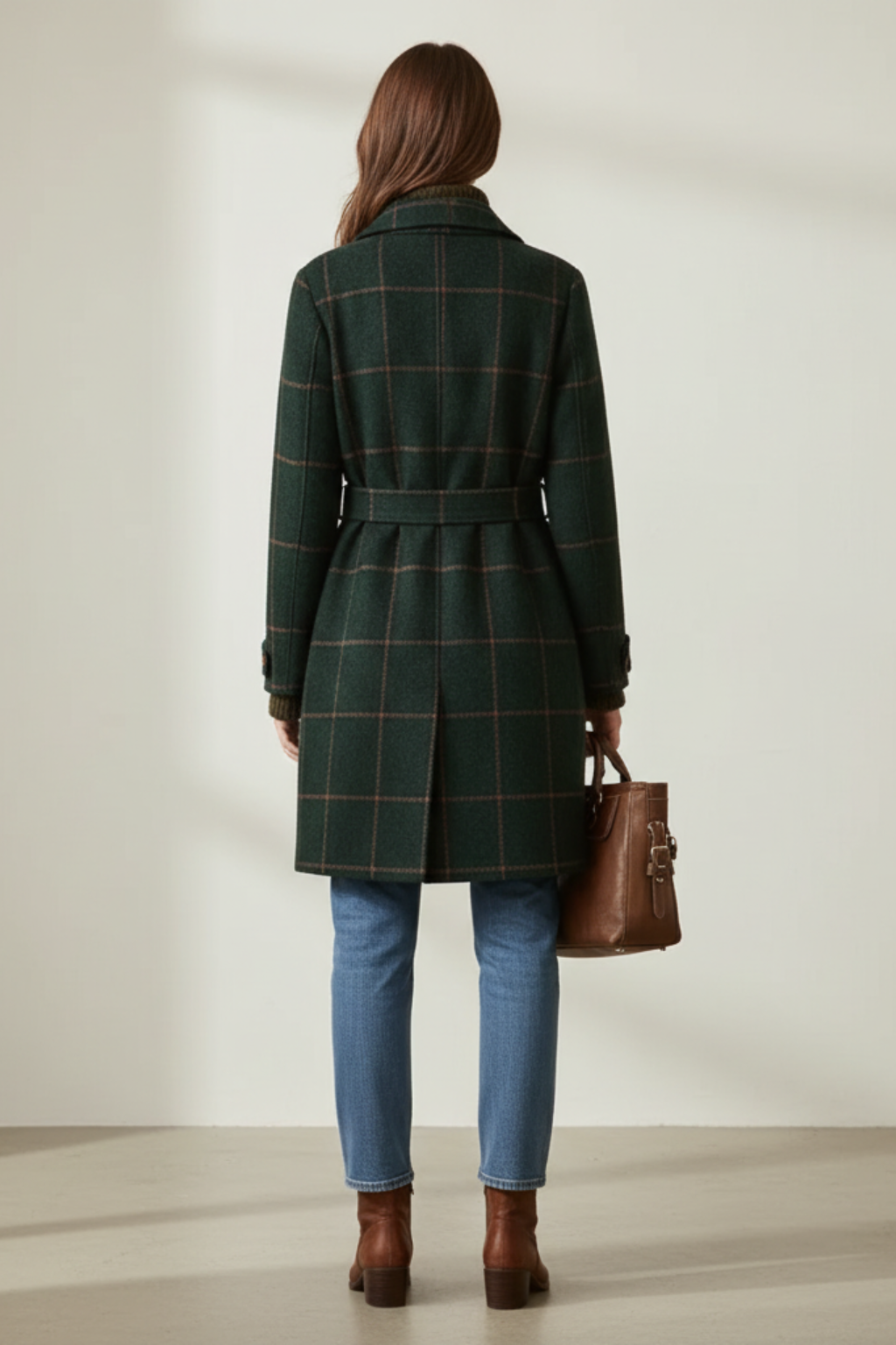 Women's Retro Lapel Plaid Tweed Coat - photo 2