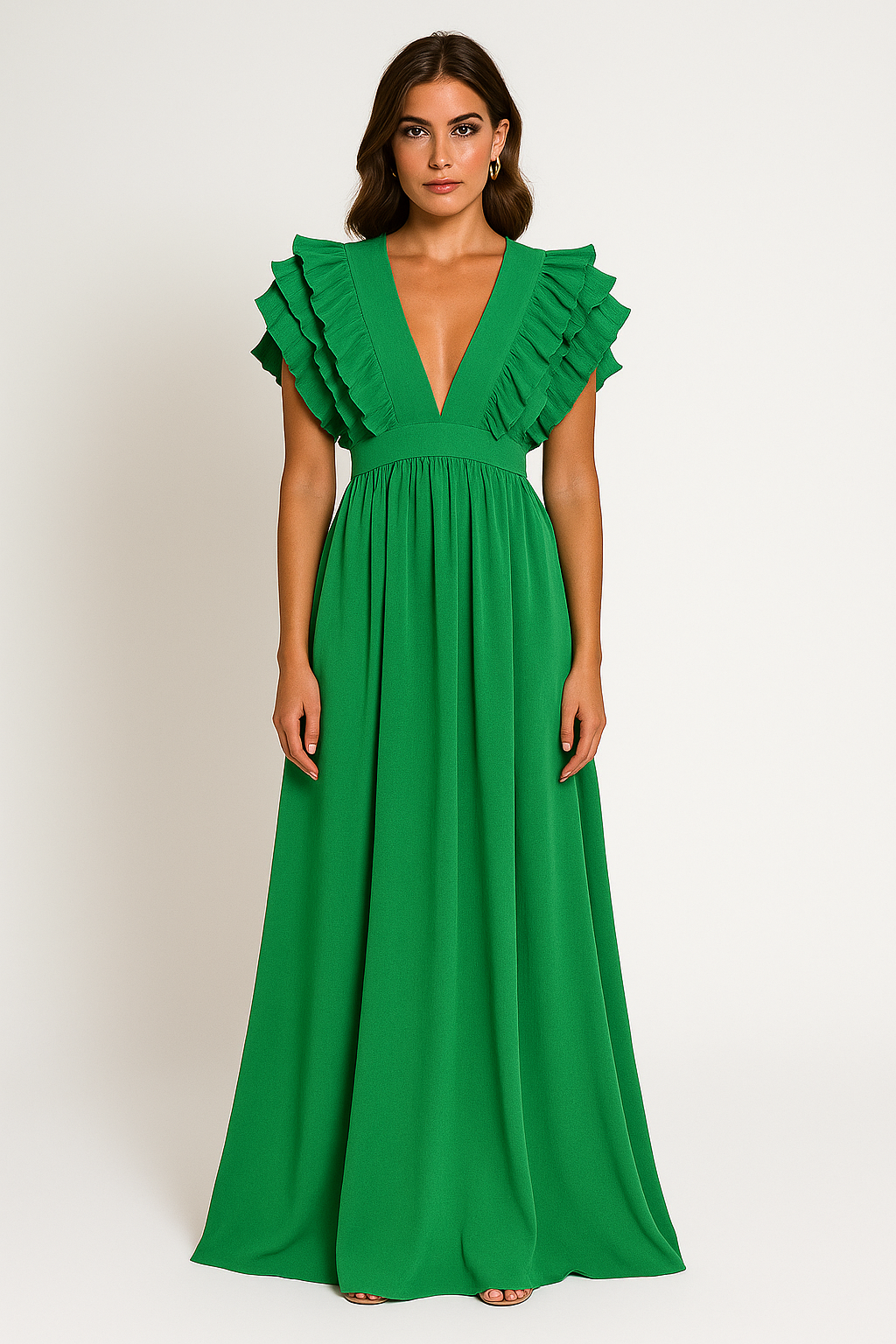 Women’s Ruffle Sleeve Plunge Maxi Dress - photo 5