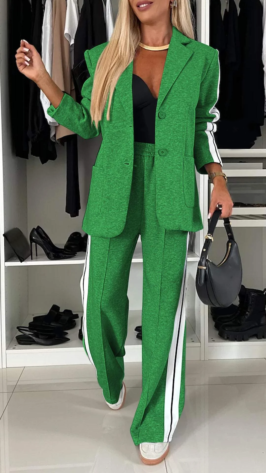 Daphne - Women's Luxe Striped Blazer and Pant Set - photo 2
