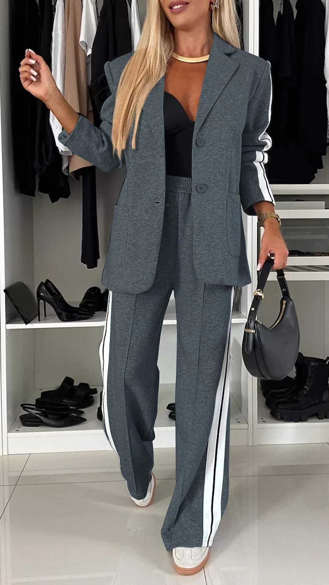 Daphne - Women's Luxe Striped Blazer and Pant Set - photo 5