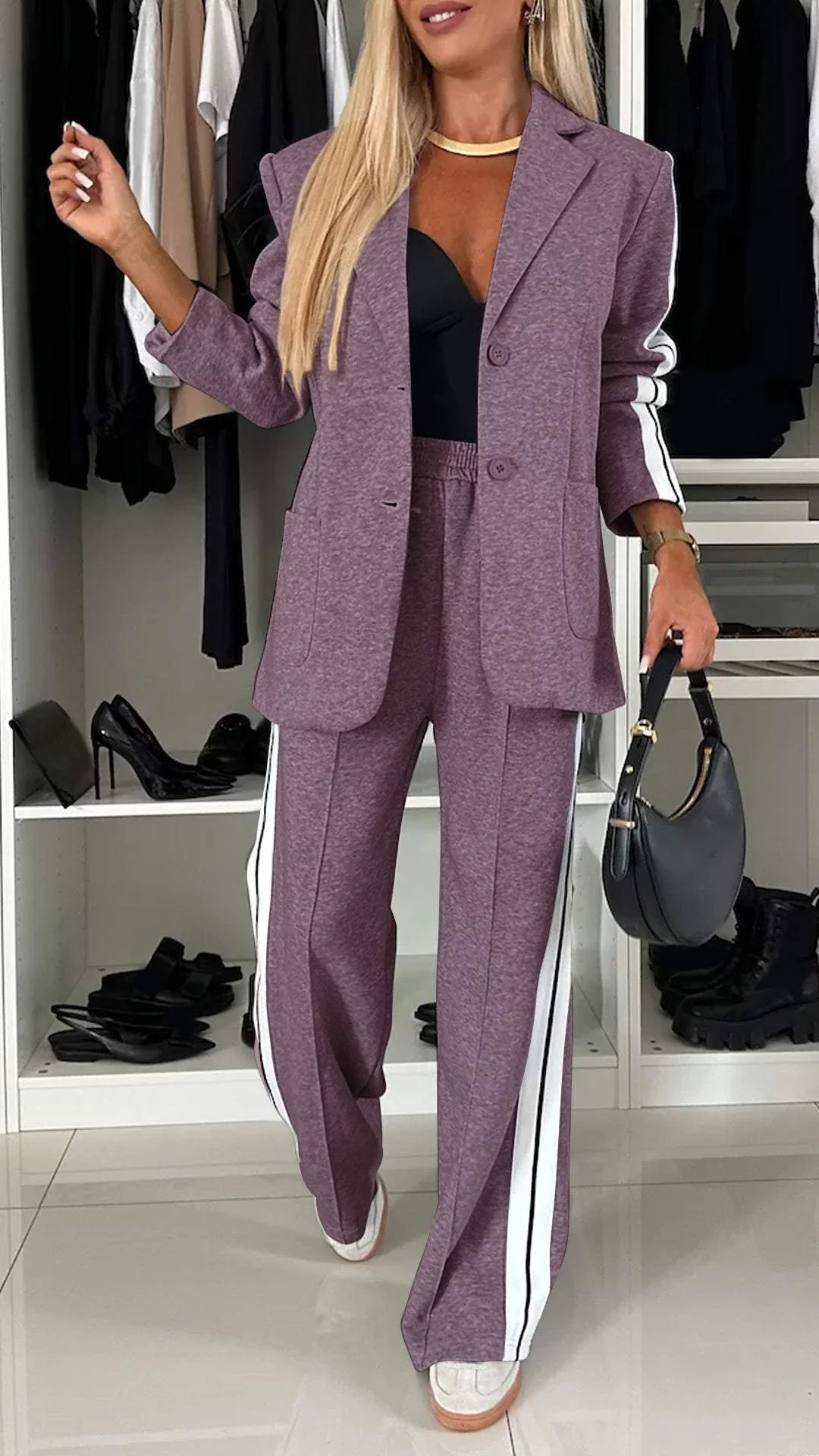 Daphne - Women's Luxe Striped Blazer and Pant Set - photo 6