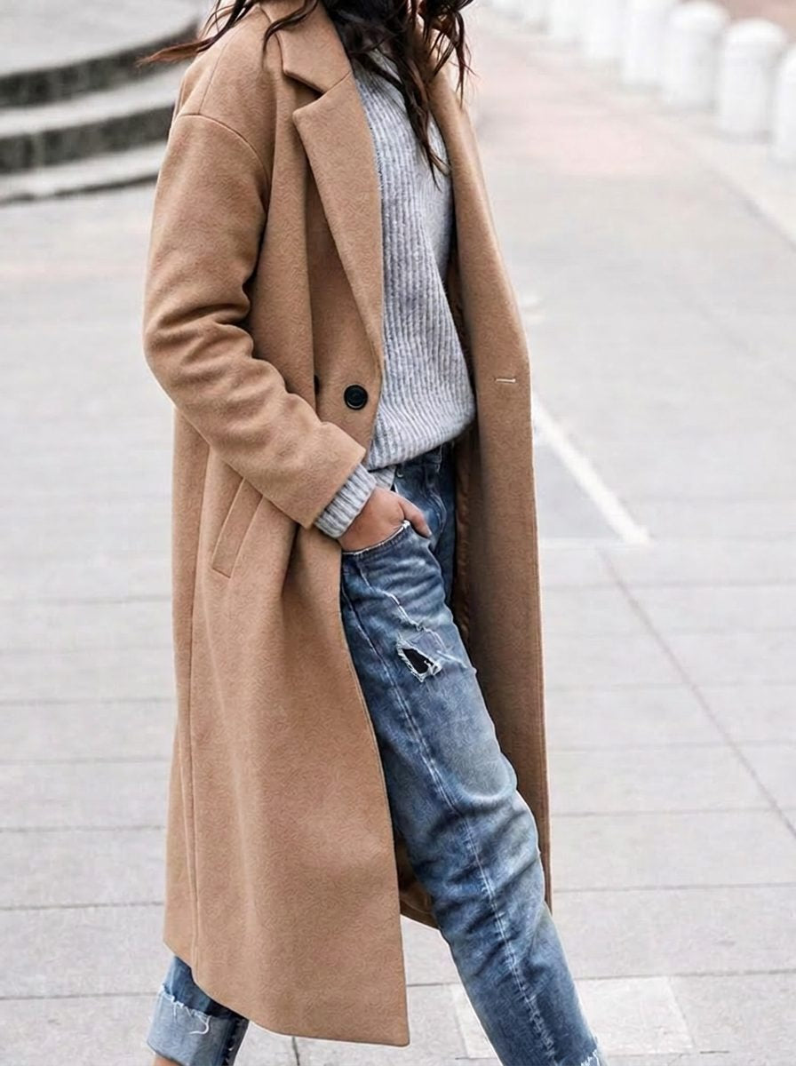 Angelika - Palton lung oversize de damă cu revere - Camel