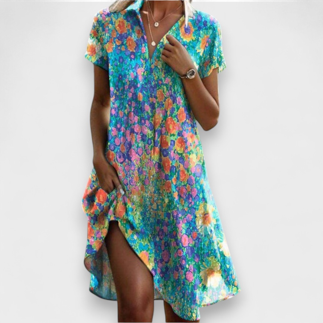 Camille - Women's Floral V-Neck Flared Dress - photo 1