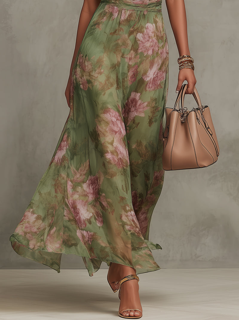 Aurelia - Women's Floral Halter Neck Maxi Dress