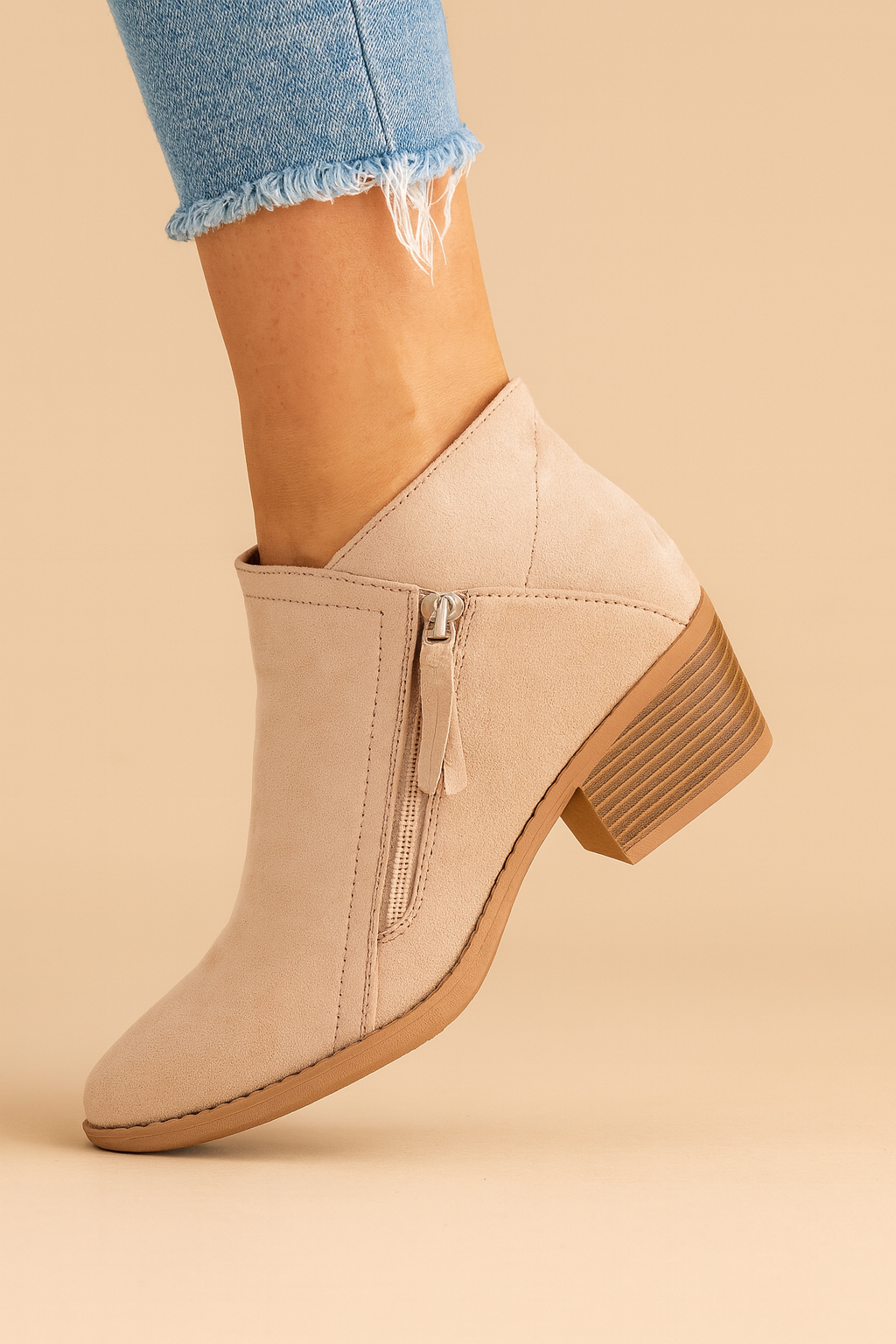 Zaira - Women's Suede Ankle Boots with Side Zip and Block Heel