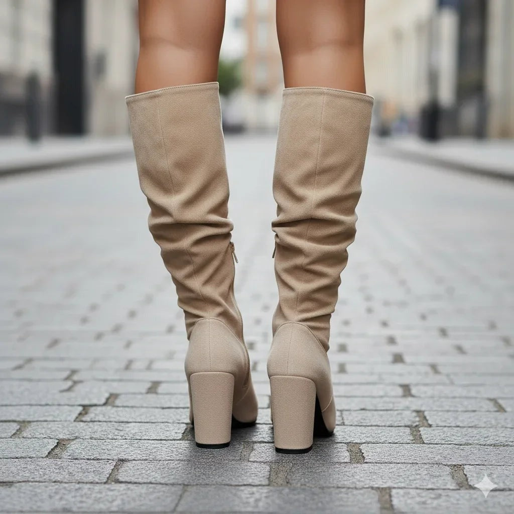 Alexa - Women's Modern Pleated Style Block Heel Knee Boots - photo 6
