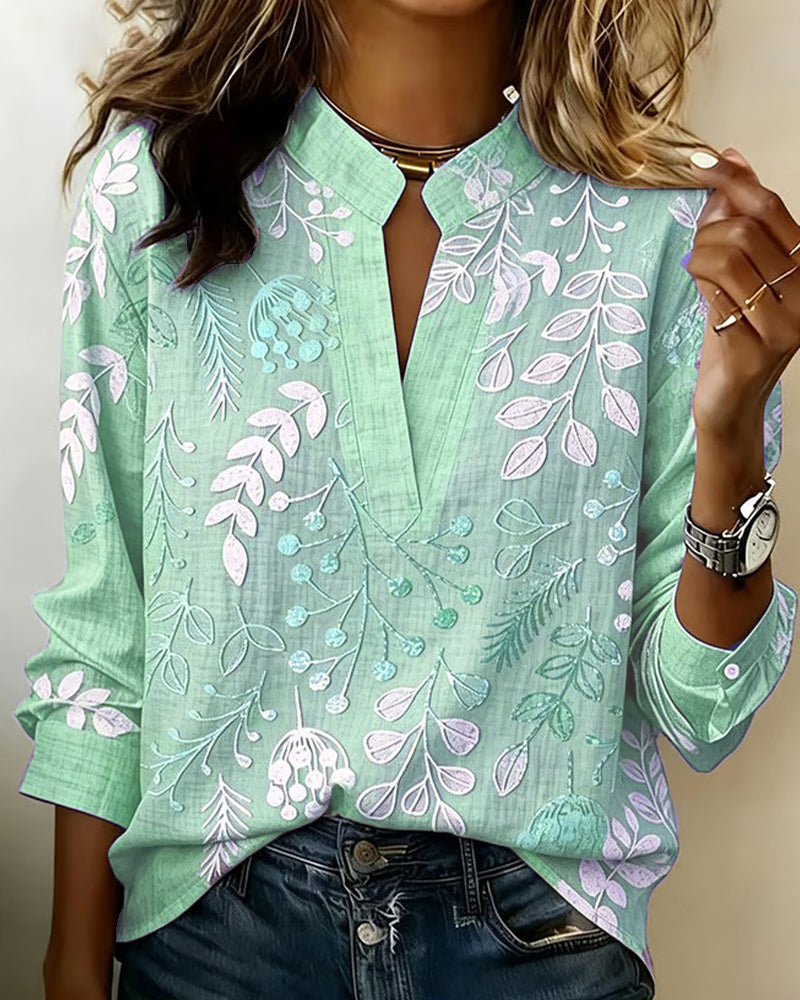 Women's Lightweight V-Neck Blouse with Pastel Floral Print - photo 13