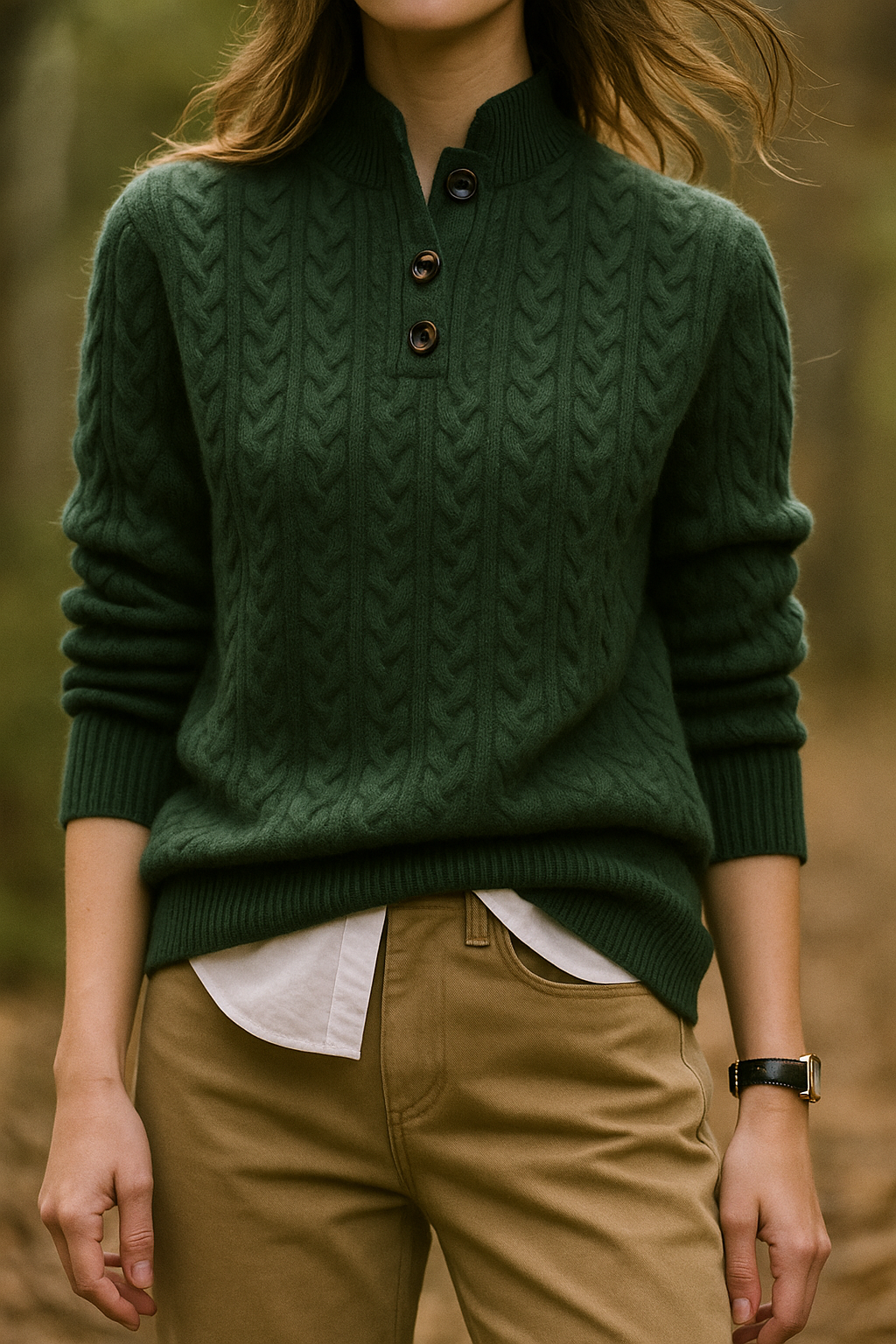 Clara - Women's Cable Knit Jumper with Button Front - photo 2