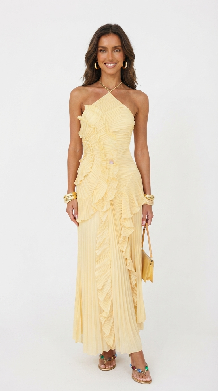 Clemence - Women's Maxi Dress with Pleats and Ruffle Trim - photo 13