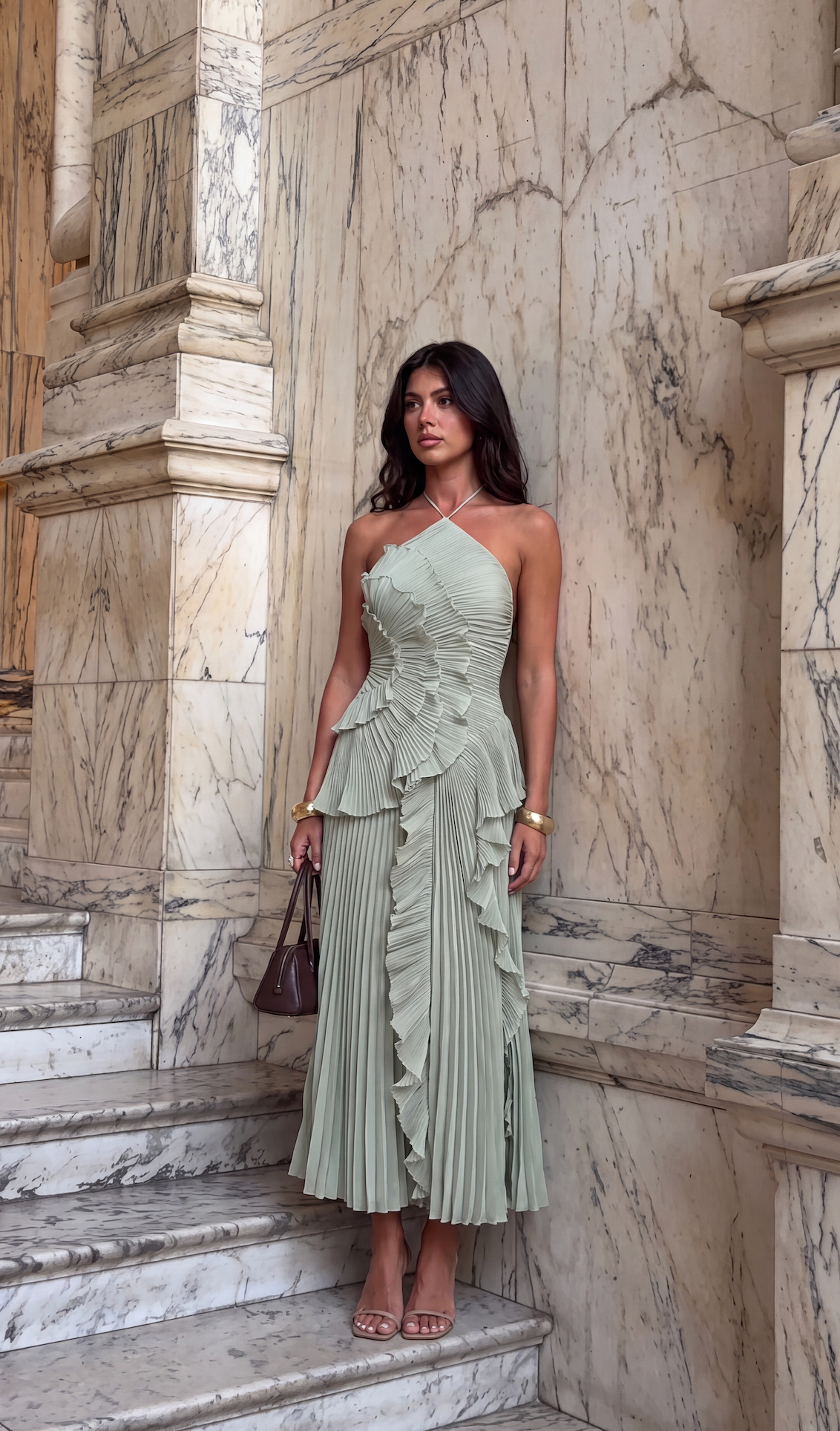Clemence - Women's Maxi Dress with Pleats and Ruffle Trim - photo 6