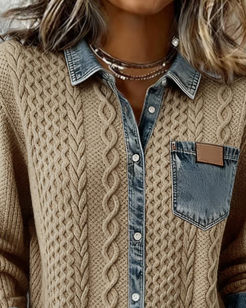 Clemency - Women's Jumper with a Denim Finish and Side Pockets - photo 7