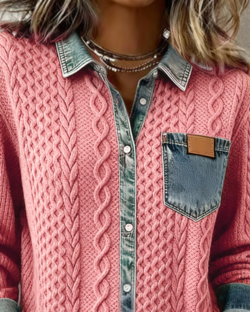 Clemency - Women's Jumper with a Denim Finish and Side Pockets - photo 9