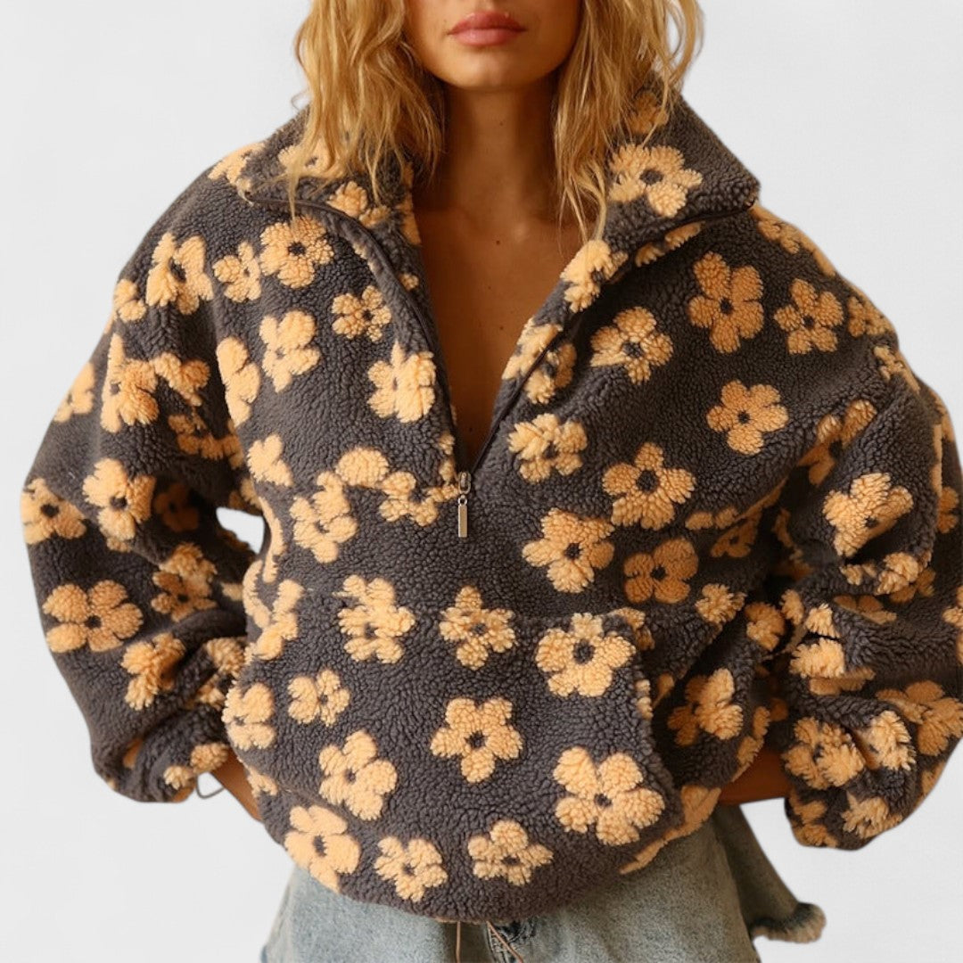 Darla - Women's Fleece-Lined Jumper with Floral Print - photo 1