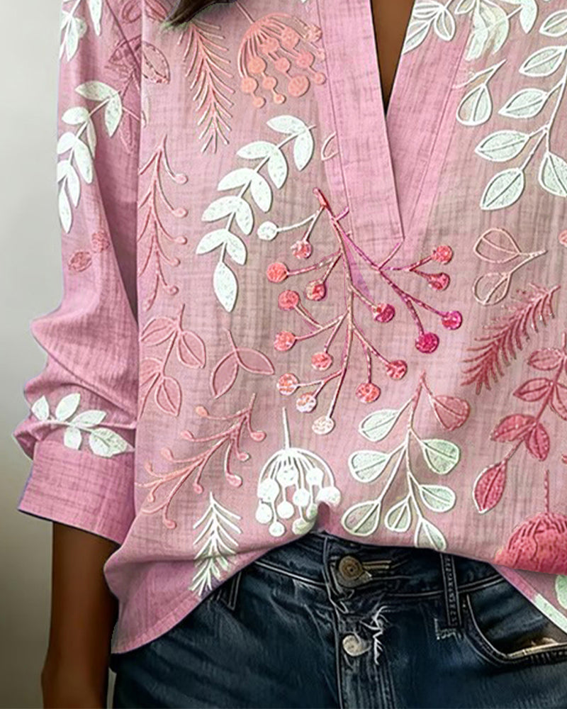 Women's Lightweight V-Neck Blouse with Pastel Floral Print - photo 11