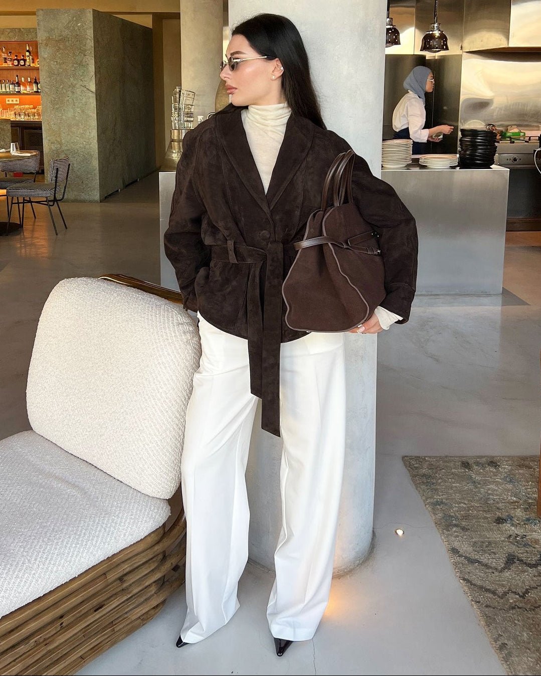 Elara - Women's Trench Coat with Button Front and Tie Belt - photo 6