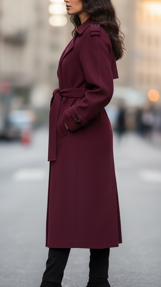 Elena - Women's Structured Burgundy Trench Coat - photo 2