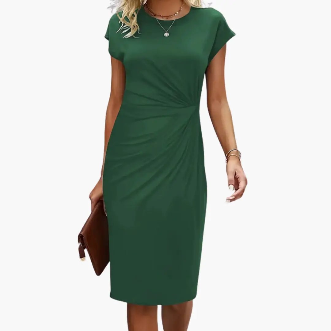 Godiva - Women's Fitted Midi Dress with Ruching and Short Sleeves - photo 6