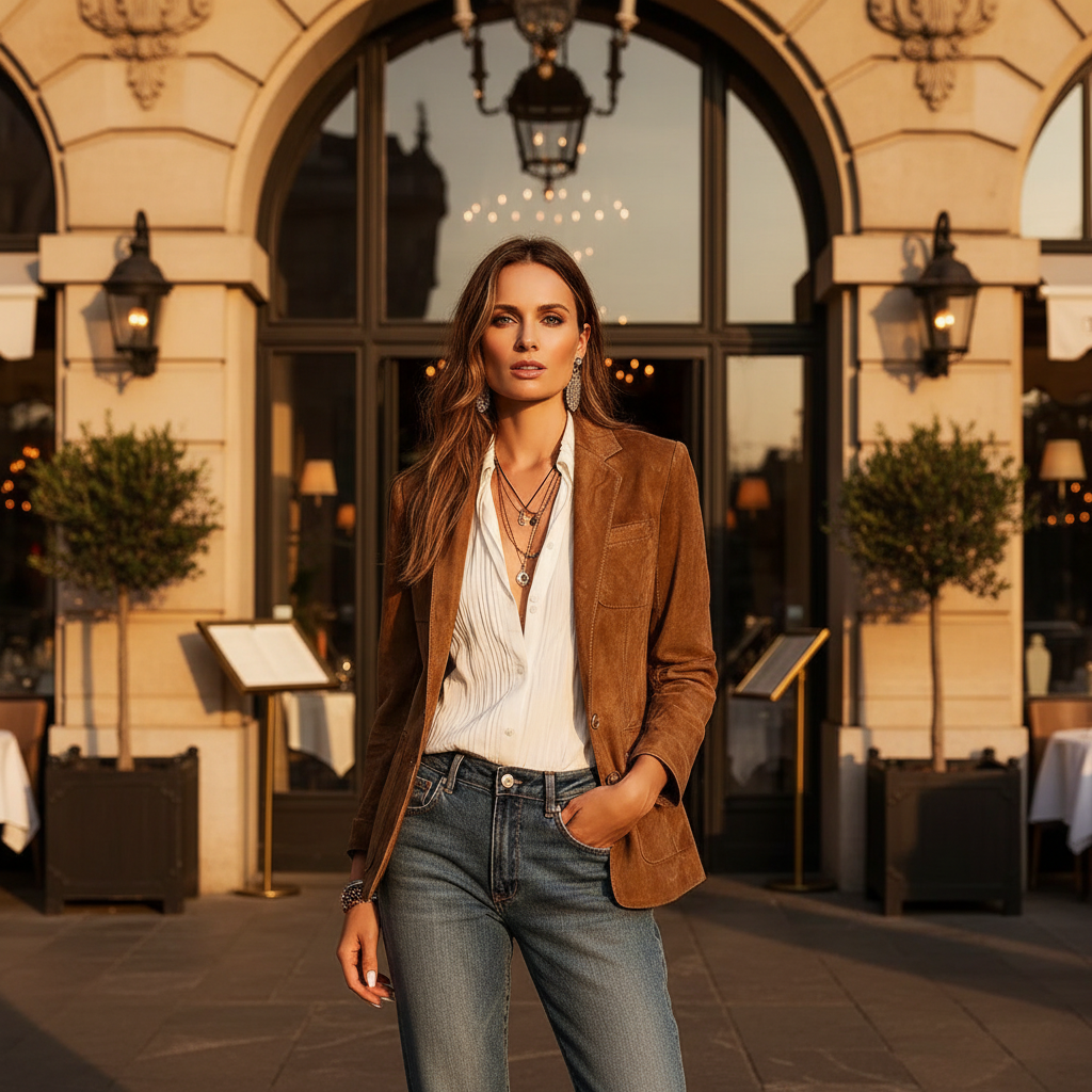 Carmen - Women's Suede Blazer with Button Front