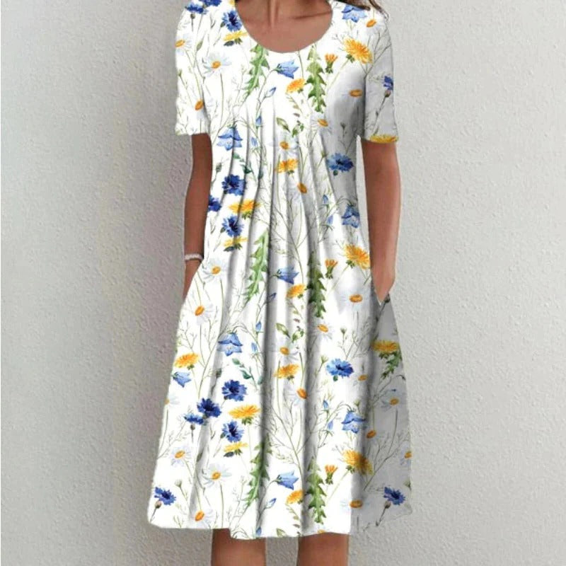 Women's Floral Knee-Length Dress with Hidden Pockets - photo 4
