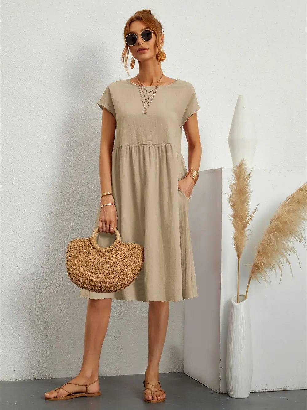 Helen - Women's A-Line Short Sleeve Dress with Pockets - photo 9