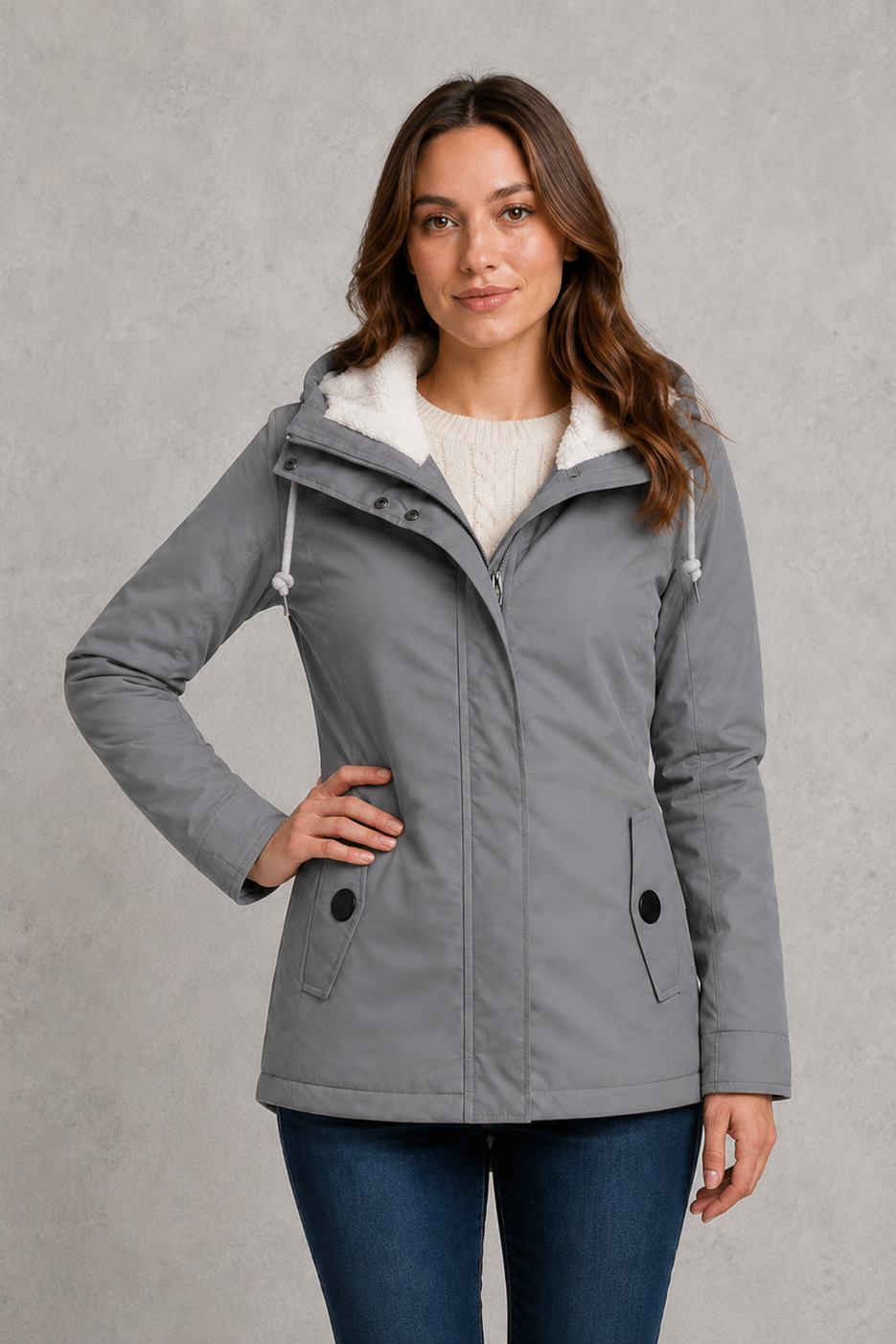 Jenna - Women's Longline Hooded Coat with Fleece Lining - photo 5