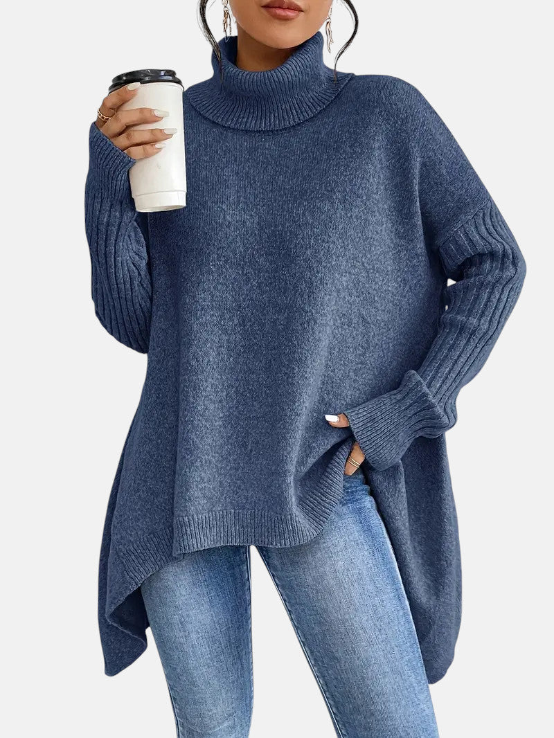Jenny - Women's Oversized Jumper with Asymmetric Hem and Roll Neck - photo 2